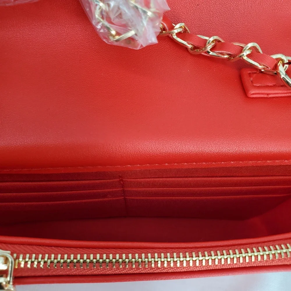 Bebe Los Angeles Sophia‎ Quilted Chevron Flap Crossbody Chain Shoulder Bag Red